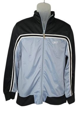 Vintage Y2K Reebok Full Zip Track Jacket Black Baby Blue Youth XL / Women's S